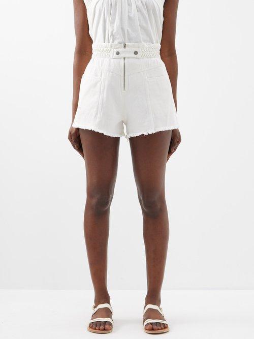 Sea - Nyla Elasticated-waist Raw-hem Cotton-twill Shorts - Womens - Ivory