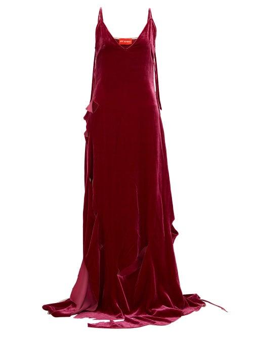 Matchesfashion.com Art School - Distressed Hem Silk Velvet Dress - Womens - Pink Multi