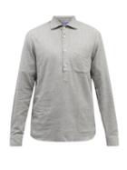 Mens Rtw Ralph Lauren Purple Label - Half-button Cotton-herringbone Shirt - Mens - Grey