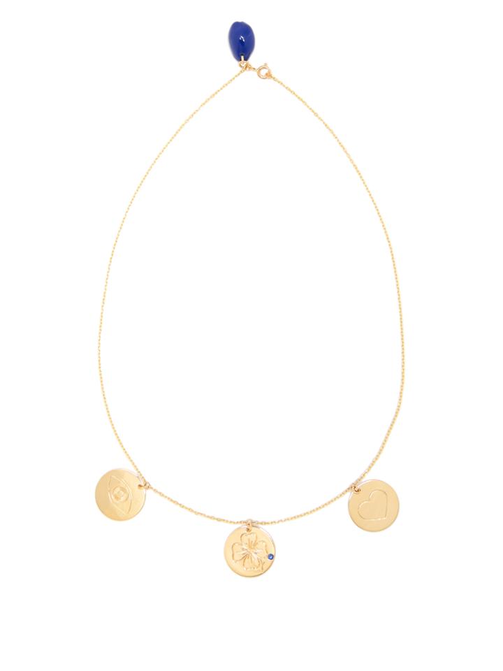 Aurélie Bidermann Fine Jewellery Three-medals Sapphire & Yellow-gold Necklace