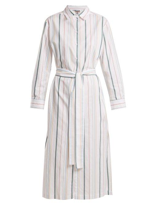 Matchesfashion.com Asceno - Point Collar Striped Cotton Shirtdress - Womens - White Stripe