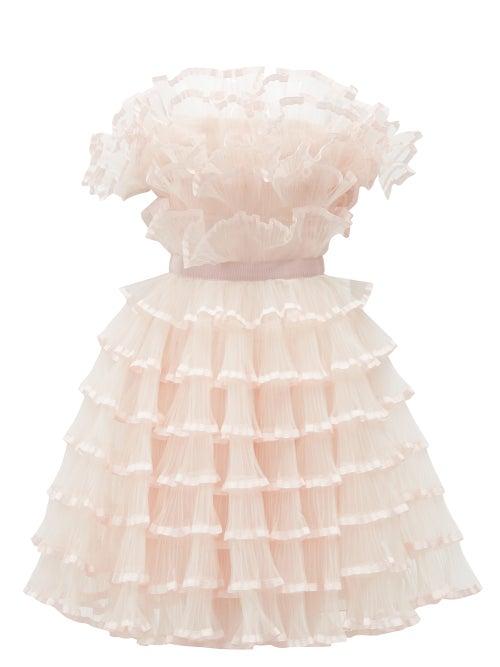 Matchesfashion.com Giambattista Valli - Off-the-shoulder Ruffled Tulle Pliss Dress - Womens - Light Pink