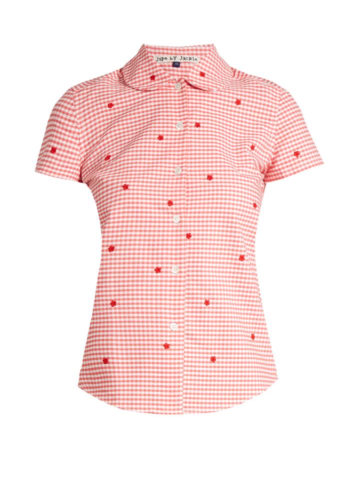 Jupe By Jackie Chur Floral-embroidered Gingham Cotton Shirt