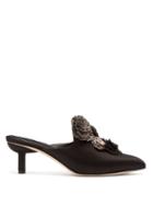 Matchesfashion.com Sanayi 313 - Rosabella Flower Embellished Satin Mules - Womens - Black Silver