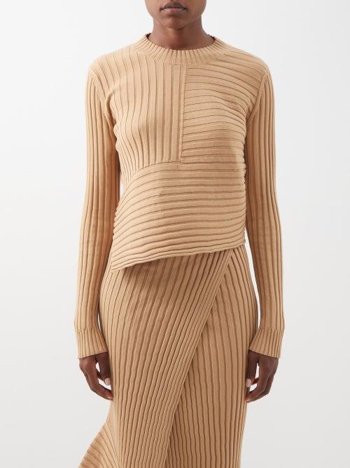 Stella Mccartney - Asymmetric Ribbed-knit Cotton Sweater - Womens - Camel