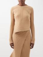 Stella Mccartney - Asymmetric Ribbed-knit Cotton Sweater - Womens - Camel
