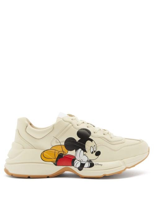 Matchesfashion.com Gucci - Rhyton Logo Mickey Mouse-print Leather Trainers - Mens - White Multi
