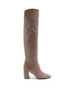 Matchesfashion.com Prada - Point Toe Leather Knee High Boots - Womens - Grey