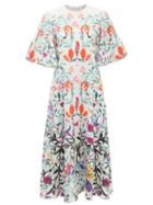 Valentino - Floral-print Silk Crepe De Chine Midi Dress - Womens - White Multi