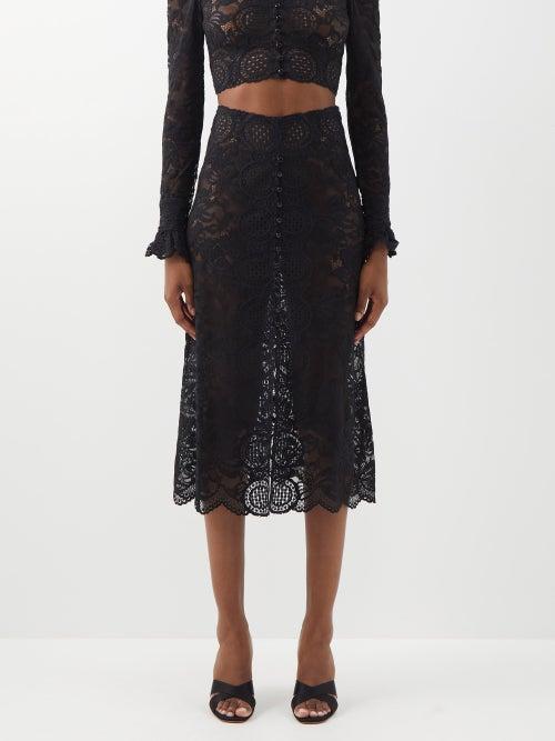 Paco Rabanne - High-rise Floral-lace Midi Skirt - Womens - Black