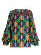Andrew Gn Geometric-print Silk-blend Crepe Blouse