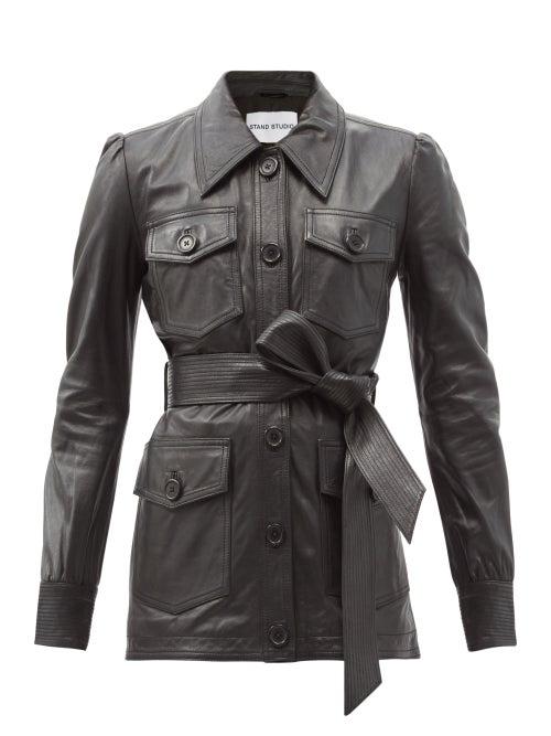 Matchesfashion.com Stand Studio - Amara Belted Leather Jacket - Womens - Black