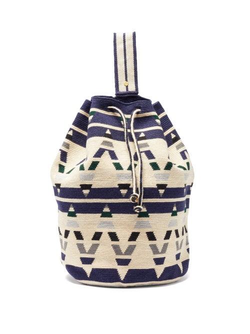 Matchesfashion.com Guanabana - Tula Zigzag-woven Drawstring Backpack - Mens - White Multi