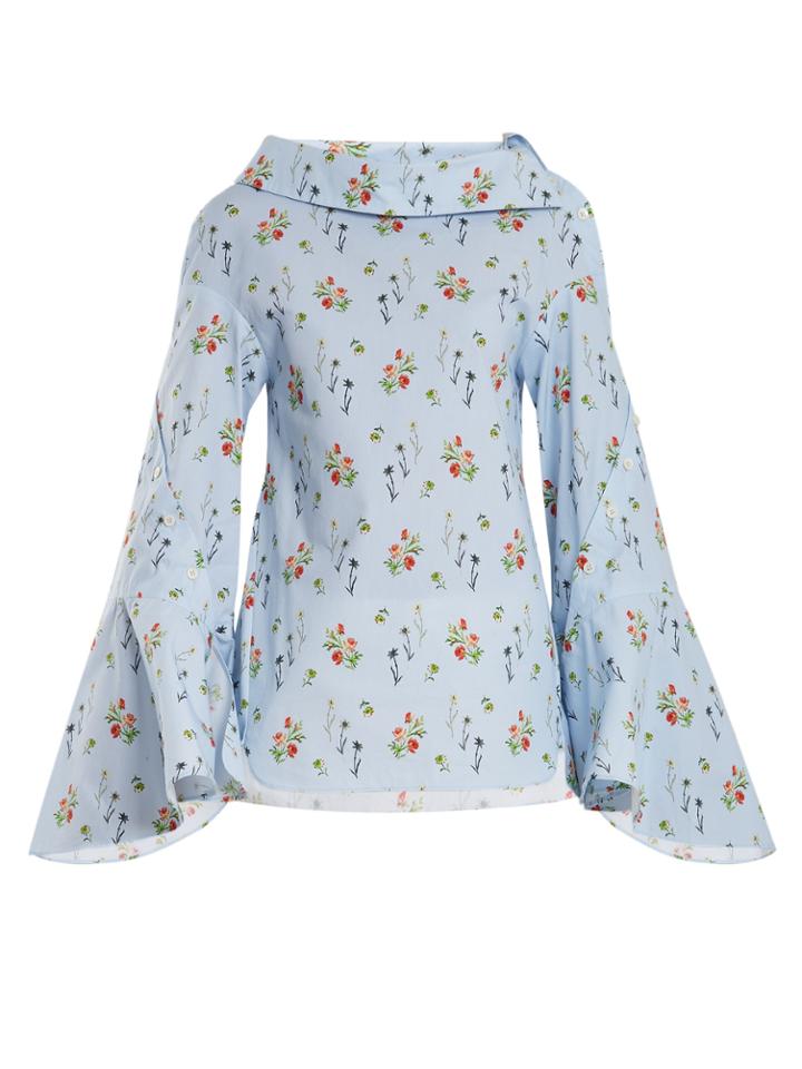 Teija Flared-sleeve Floral-print Cotton Top