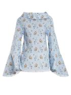 Teija Flared-sleeve Floral-print Cotton Top