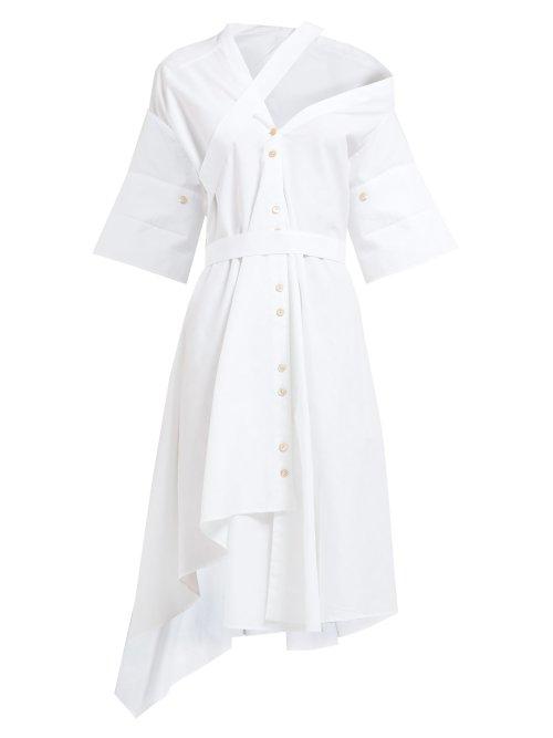 Matchesfashion.com Palmer//harding - Heathers Asymmetric Panelled Cotton Midi Dress - Womens - White