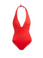 Matchesfashion.com Talia Collins - The Hold Up Halterneck Swimsuit - Womens - Red