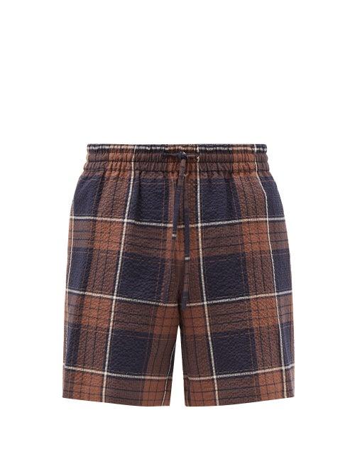 Le17septembre Homme - Merida Check Cotton-blend Seersucker Shorts - Mens - Brown