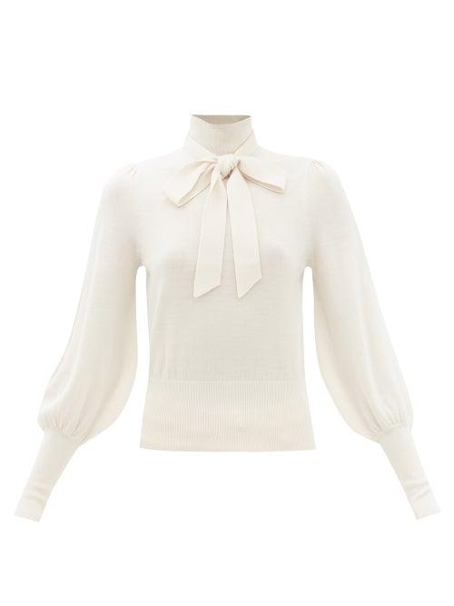 Zimmermann - Dancer Tie-neck Merino Sweater - Womens - Cream