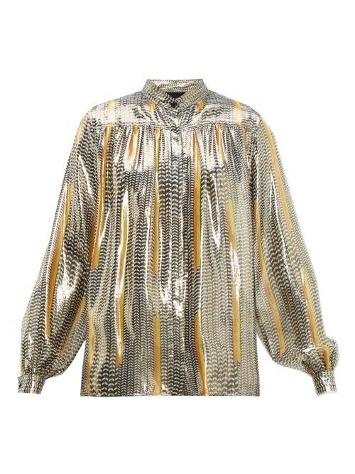 Matchesfashion.com Giambattista Valli - Geometric Print Silk Blend Blouse - Womens - Black Gold