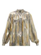Matchesfashion.com Giambattista Valli - Geometric Print Silk Blend Blouse - Womens - Black Gold