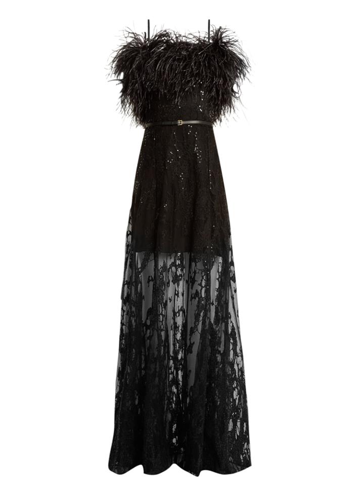 Elie Saab Feather-trimmed Embroidered Strapless Tulle Gown
