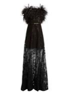 Elie Saab Feather-trimmed Embroidered Strapless Tulle Gown
