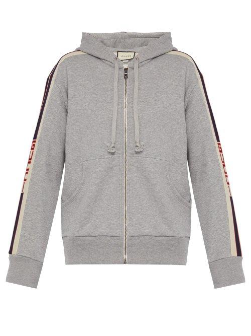 Matchesfashion.com Gucci - Logo Ribbon Appliqu Hooded Sweatshirt - Mens - Light Grey
