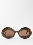 Loewe Eyewear - Striped Round Acetate Sunglasses - Womens - Dark Green Multi