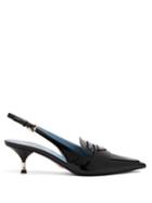 Matchesfashion.com Prada - Logo Embellished Kitten Heel Patent Leather Pumps - Womens - Black