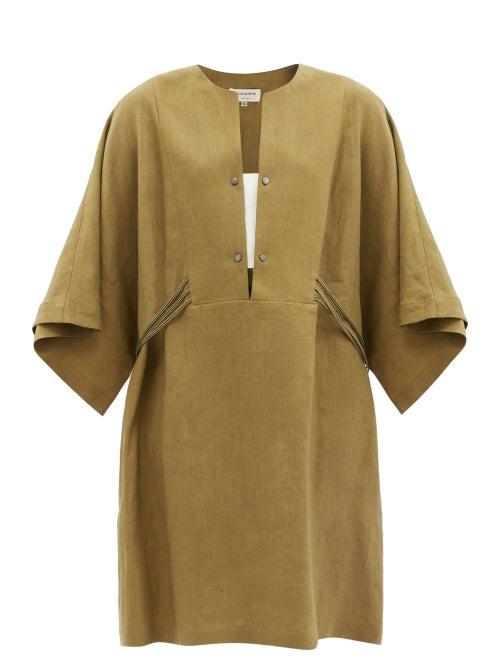 Ladies Beachwear Zeus + Dione - Thebes Mini Linen Kaftan Dress - Womens - Khaki