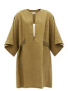 Ladies Beachwear Zeus + Dione - Thebes Mini Linen Kaftan Dress - Womens - Khaki