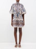 Zimmermann - Vitali Paisley-print Linen Mini Dress - Womens - Blue Print