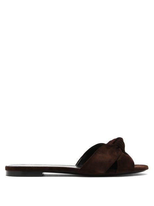 Matchesfashion.com Saint Laurent - Bianca Knotted Suede Slides - Womens - Dark Brown