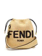 Ladies Bags Fendi - Logo-embroidered Drawstring Raffia Pouch - Womens - Black Beige