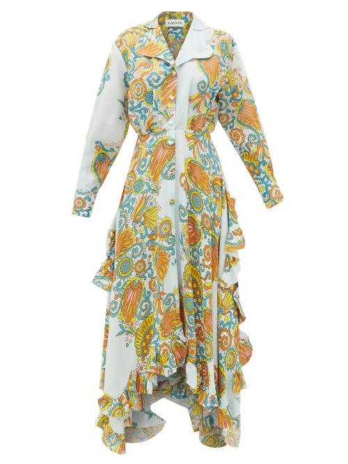 Matchesfashion.com Lanvin - Paisley-print Crepe And Silk-satin Dress - Womens - Blue Print