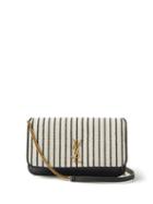 Saint Laurent - Monogram Mini Striped-canvas Cross-body Bag - Womens - Black White