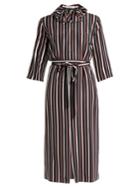 Nina Ricci Striped Exaggerated-collar Silk Midi Dress