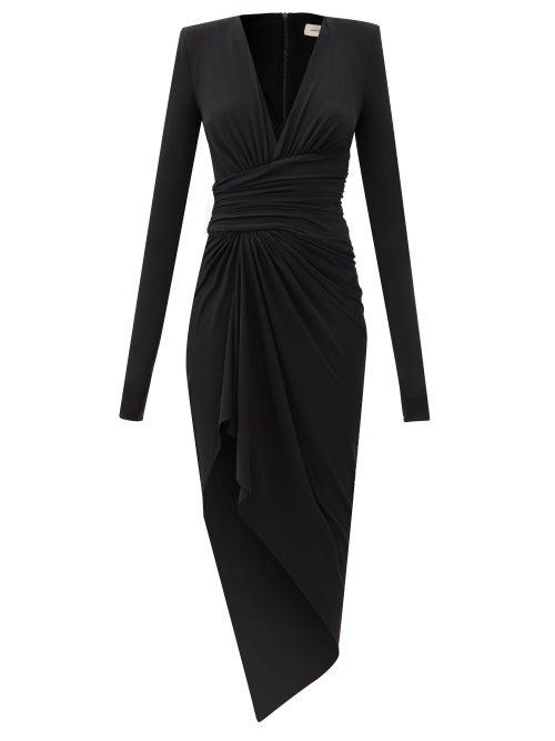 Matchesfashion.com Alexandre Vauthier - Plunge-neck Padded-shoulder Crepe-jersey Dress - Womens - Black