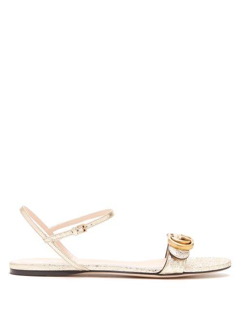 Matchesfashion.com Gucci - Marmont Gg Metallic Leather Sandals - Womens - Gold