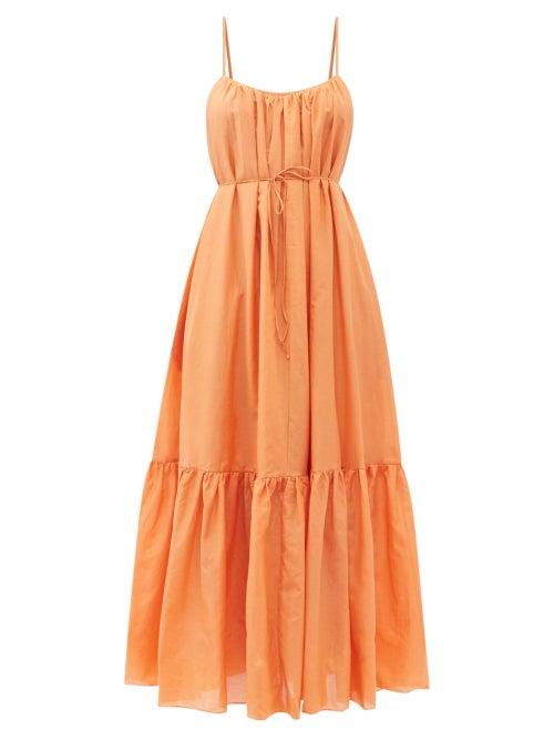 Ladies Beachwear Matteau - Tiered Organic Cotton-blend Maxi Dress - Womens - Orange