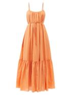 Ladies Beachwear Matteau - Tiered Organic Cotton-blend Maxi Dress - Womens - Orange