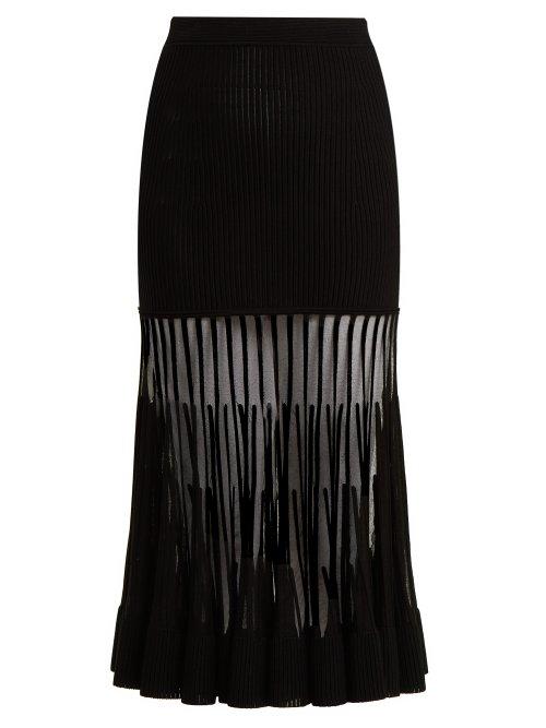 Matchesfashion.com Alexander Mcqueen - Ottoman Knit Midi Skirt - Womens - Black