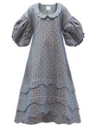 Matchesfashion.com Kika Vargas - Scalloped Embroidered Cotton-blend Dress - Womens - Blue Multi
