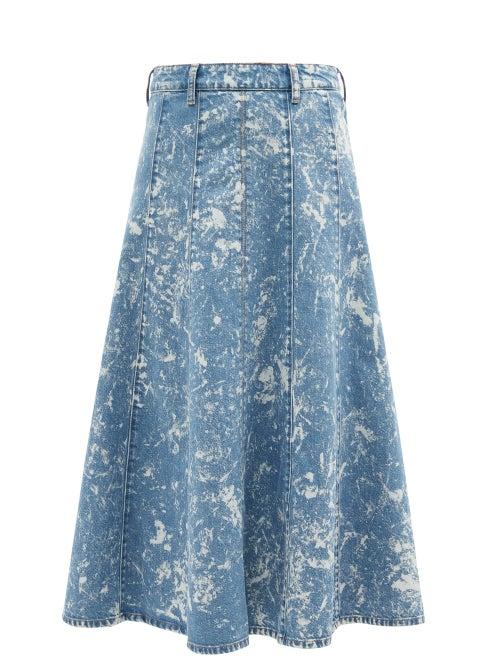 Ganni - Bleached Denim Midi Skirt - Womens - Light Denim