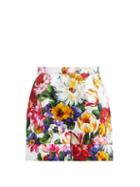 Matchesfashion.com Dolce & Gabbana - Floral Print High Waisted Cotton Shorts - Womens - White Multi