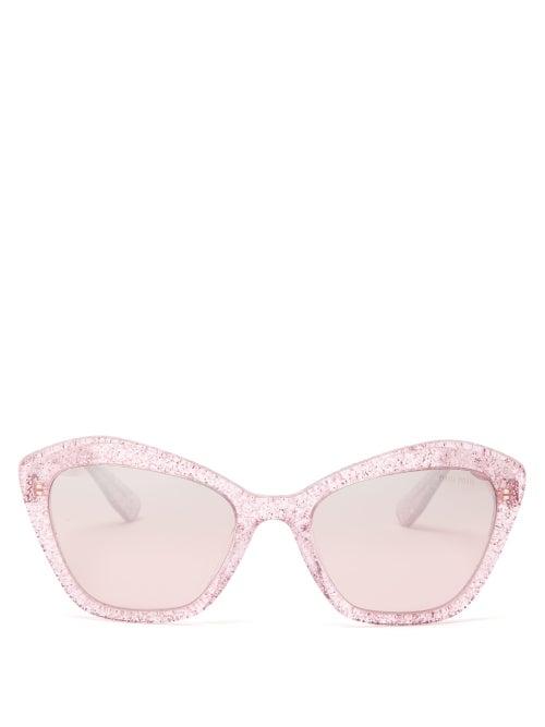 Matchesfashion.com Miu Miu - Glitter Acetate Square Frame Sunglasses - Womens - Pink