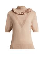 Matchesfashion.com Barrie - Flying Lace Ruffled Cashmere Sweater - Womens - Light Pink