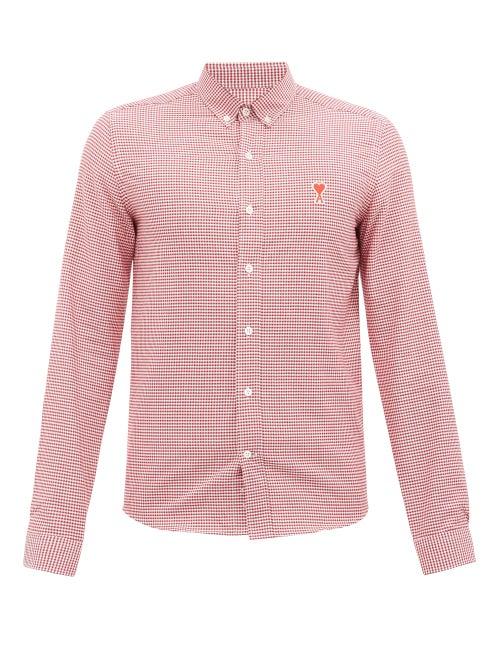 Matchesfashion.com Ami - Logo-appliqu Gingham Cotton Shirt - Mens - Red