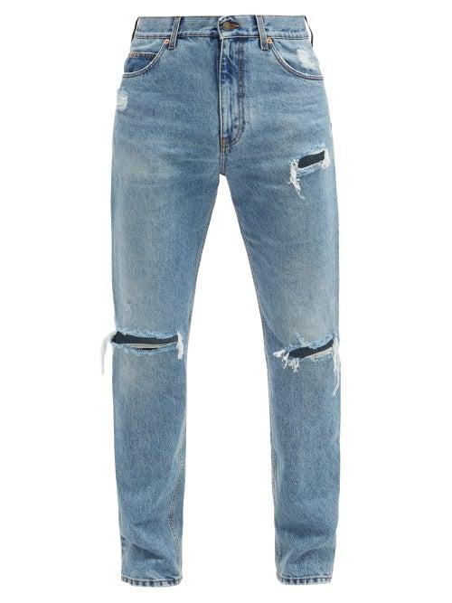 Matchesfashion.com Gucci - Ripped Straight-leg Jeans - Mens - Light Blue